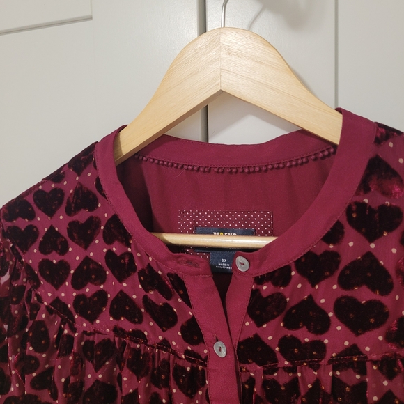 Anthropologie Maeve Velvet Burnout Blouse Heart Red Sheer Top - Picture 10 of 14